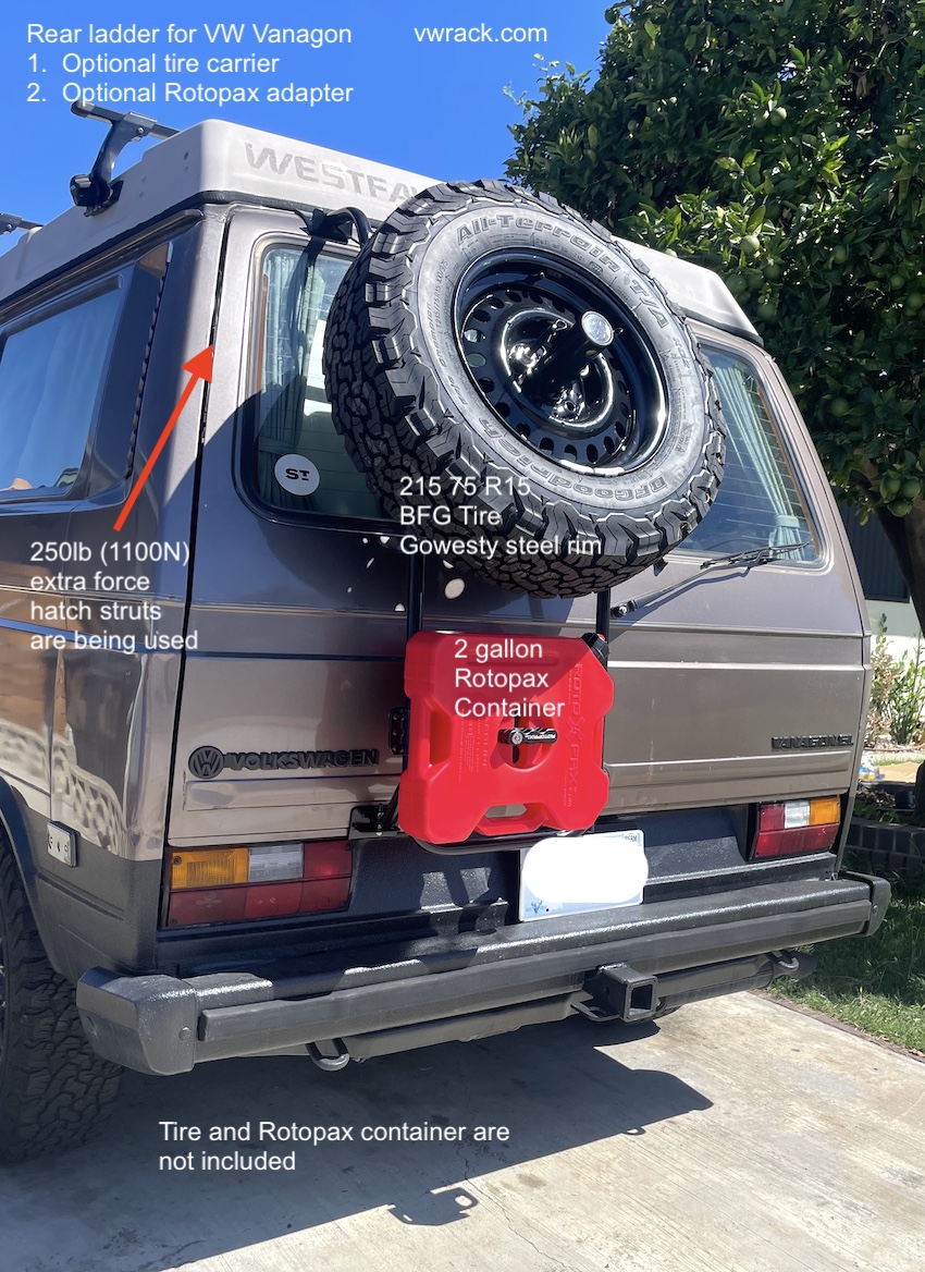 Vanagon Ladder with tire and Rotopax